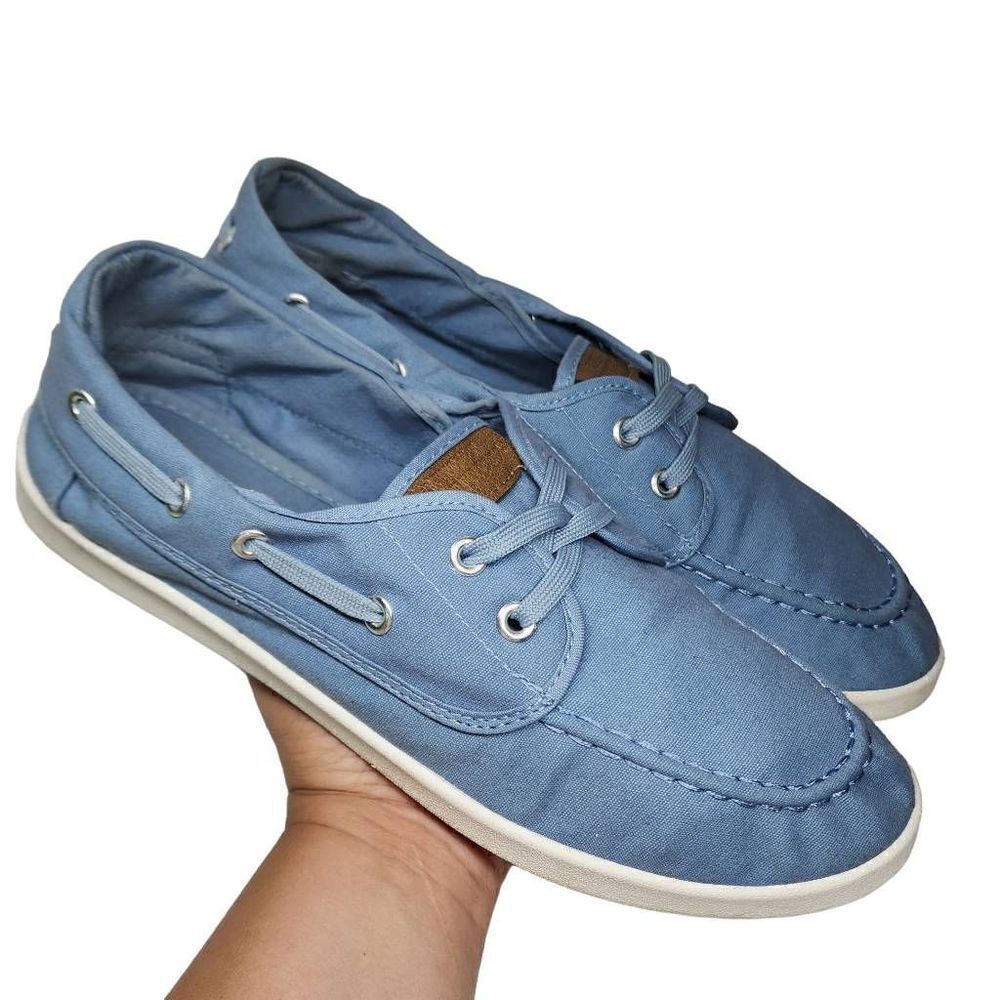 Lincoln Outfitters Womens Blue‎ and White Slip On Denim Flats Dock Shoes Size 11